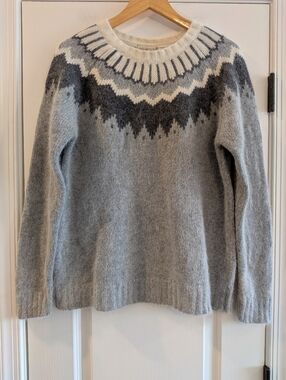 Vtg White Stag Fair Isle Nordic Angora Lambswool Blend Knit Sweater Gray Size XL